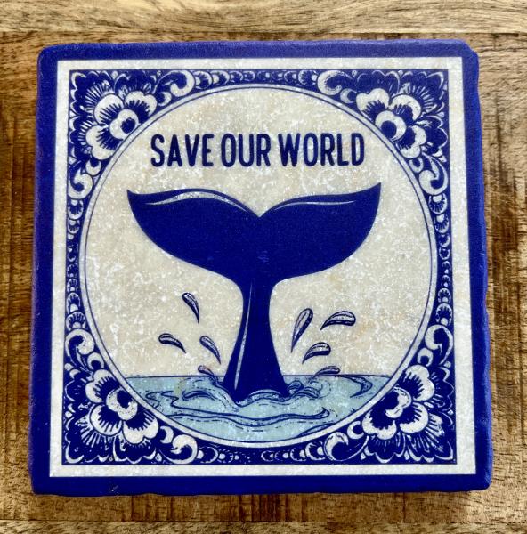 Marmor Fliese Glas Untersetzer Save our world